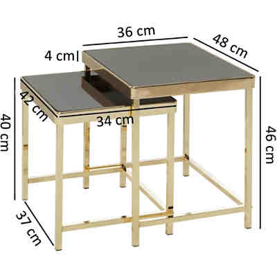 Satztisch Schwarz/Gold Beistelltisch Metall/Glas Set 2 Tische Wohnzimmertisch Metalltisch 2