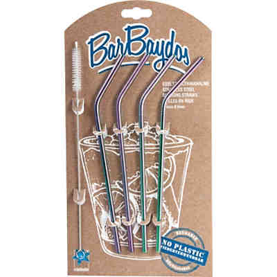 4er-Set Edelstahltrinkhalme "BarBaydos" mit Reinigungsbürste, L21 cm