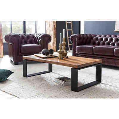 Couchtisch WL5.650 Sheesham 115x35x60 cm Massivholz Sofatisch Metallgestell Wohnzimmertisch 2