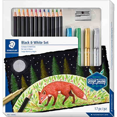 Design Journey Mal- und Zeichenset Black & White, 17-tlg, inkl. Anleitung