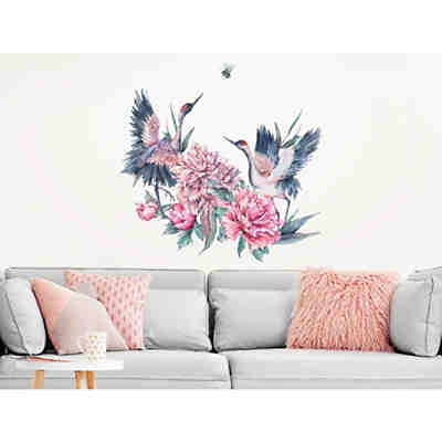 Wandtattoo Blumen Aquarell Kraniche mit Blumenstrauß Wandtattoos 2