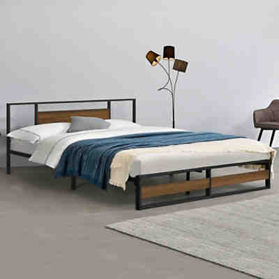 Metallbett Bettgestell 90/140/180x200cm Stahlrahmen mit Lattenrost schwarz