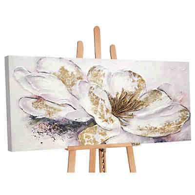 Gemälde YS-Art Acryl Gemälde „Goldene Pfingstrosen“, Wandbild Blumen