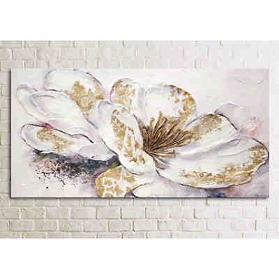 Gemälde YS-Art Acryl Gemälde „Goldene Pfingstrosen“, Wandbild Blumen 2