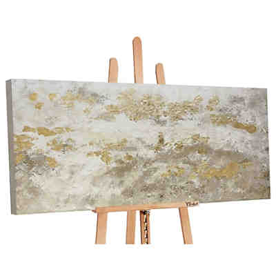 Gemälde YS-Art Abstraktes XXL Gemälde „Glänzendes Gold“ für das Wohnzimmer