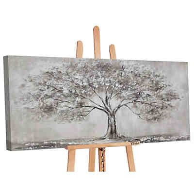Gemälde YS-Art Waldbild „Lebensbaum“, Graues Gemälde mit Acrylfarben bemalt