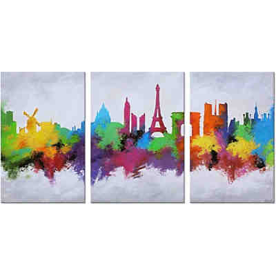 Gemälde Acryl "Stadt der Liebe" handgemalt auf Leinwand 140x65 cm 2