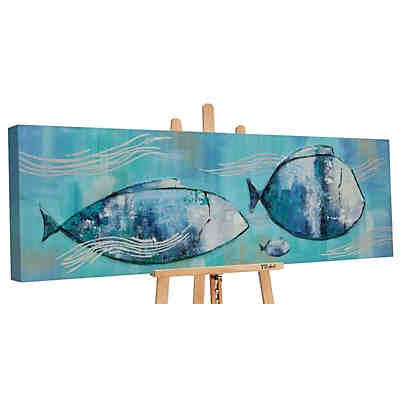 Gemälde YS-Art Acryl Gemälde auf Leinwand „Reisende Fische“, Tierbild Wanddekor 150х50 cm