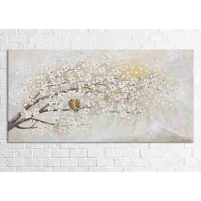 Gemälde YS-Art Helles Acryl Gemälde „Sonnenaufgang“. Wandbild Vogel 2