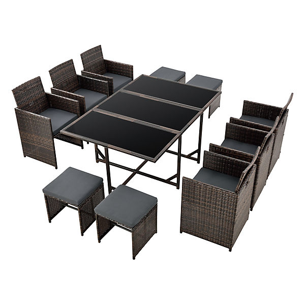 Gartenmöbelset Laredo 11-tlg. Loungeset Sitzgruppe Tisch mit 6 Stühlen und 4 Hockern mit Kissen in verschiedenen Farben