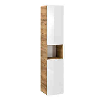 Badmöbel Hochschrank LUTON-56, Wotaneiche Nb. Hochglanz weiß, B x H x T ca. 35 x 175 x 32cm 2
