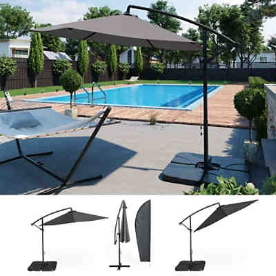 Ampelschirm Sonnenschirm 300cm Set inkl. Schutzhülle + Schirmständer befüllbar 2