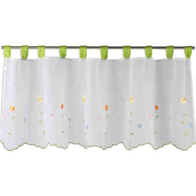 Küchengardine Kinderzimmergardine Scheibengardine Stickerei Weiß Grün Bunt 48x140 cm "2503"