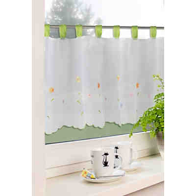 Küchengardine Kinderzimmergardine Scheibengardine Stickerei Weiß Grün Bunt 48x140 cm "2503" 2