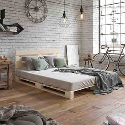 Palettenbett Holzbett Palettenmöbel 160x200cm mit Kopfteil Bettgestell