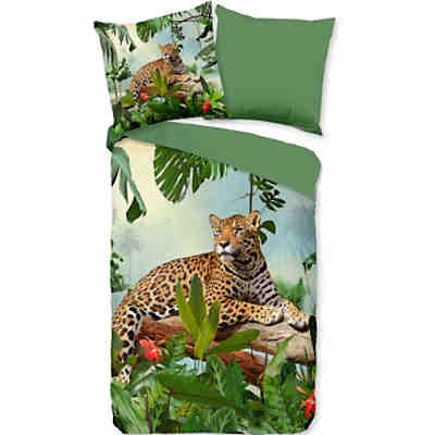 Baumwoll-Wendebettwäsche mit Reißverschluss "Jungle", 135x200+80x80cm