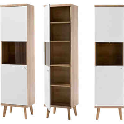 Retro Stand-Vitrine MAINZ-61 weiß matt mit Eiche Riviera Nb. B/H/T ca. 50x197x40cm 2