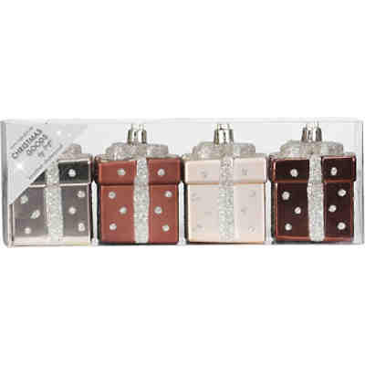 4-tlg. Weihnachtsbaumschmuck-Set "Geschenkbox", 6,5x6,5cm