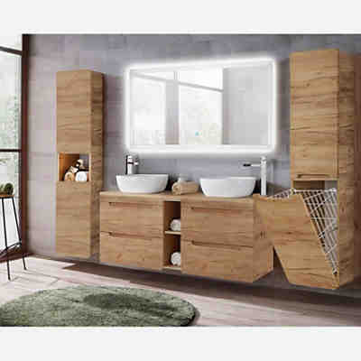 Badmöbel Set mit 140cm Waschtisch LUTON-56-CRAFT in Wotaneiche Nb., B/H/T 240/200/46 cm 2