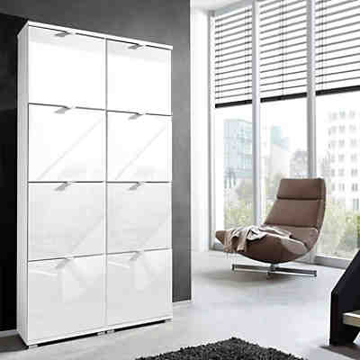 Schuhschrank DETROIT-01 für 32 Paar Schuhe, Hochglanz weiß, B x H x T ca. 106 x 174 x 30cm