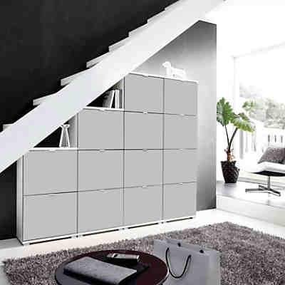 XL Schuhschrank DETROIT-01 in matt sand, für 52 Paar Schuhe, B x H x T ca. 212 x 91/132/174 x 30cm