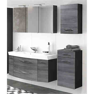Badezimmer Set mit Spiegelschrank FLORIDO-03 Eiche Rauchsilber, graphitgrau B x H x T: ca. 230 x 200 x 47 cm
