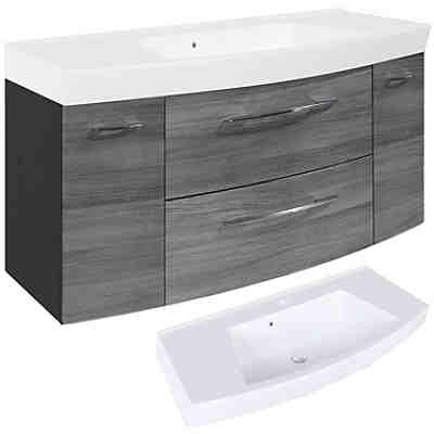 Badezimmer Set mit Spiegelschrank FLORIDO-03 Eiche Rauchsilber, graphitgrau B x H x T: ca. 230 x 200 x 47 cm 2