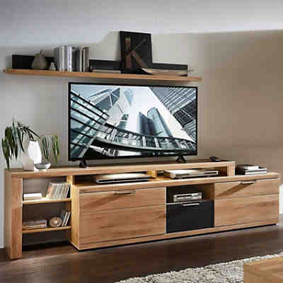Lowboard mit TV-Aufsatz & Wandboard BOZEN-36 massive Wildeiche Fronten und LED B/H/T ca. 230/160/40 cm