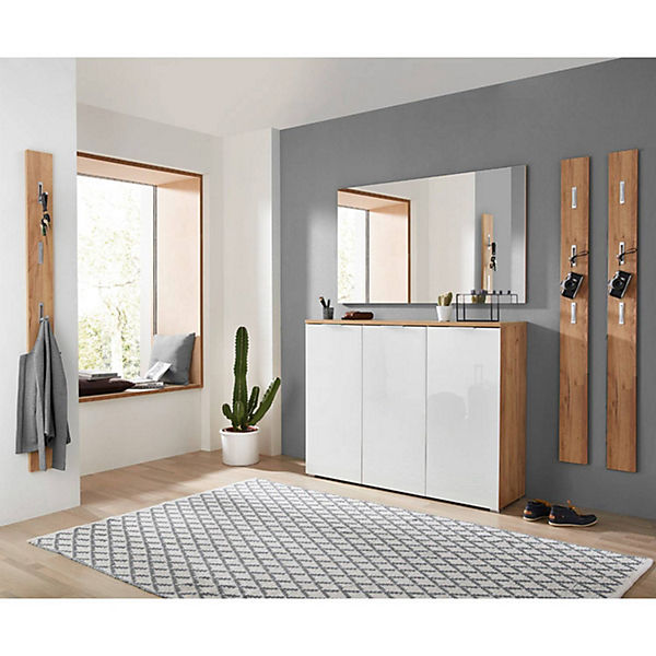 Garderoben Set LYON-01 Navarra Eiche mit weißer Glasfront, B/H/T: ca. 239 x 200 x 40cm