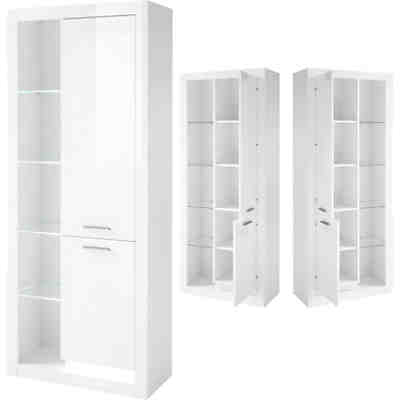 Vitrinenschrank in weiß Hochglanz MAILAND-61 inkl. LED-Beleuchtung, B/H/T: 80/195/37cm 2