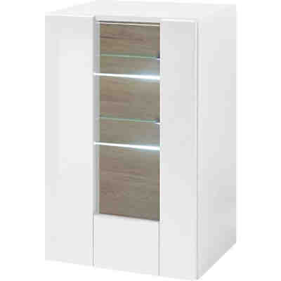 Standvitrine in CHUR-61 Hochglanz weiß mit LED-Beleuchtung, B/H/T: 45/71/38cm