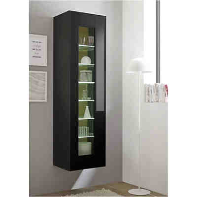 Vitrine in Hochglanz schwarz CHUR-61 mit LED-Beleuchtung, B/H/T: 45/166/38cm 2