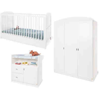 Komplett Kinderzimmer LAURA, 3-tlg. (Kinderbett, Wickelkommode und 3-türiger Kleiderschrank), Weiß