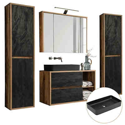 Badezimmermöbel Set mit Keramik-Waschtisch HARLOW-56 Eiche mit Beton-Dunkel Nb., B/H/T ca. 220/200/46 cm