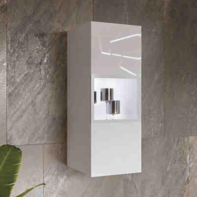 Hängevitrine weiß modern HOOVER-83 mit LED Beleuchtung und Glasfront, B/H/T: ca. 35/91/35 cm