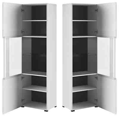 Vitrine weiß modern TURDA-83 mit Absetzungen in schwarz, B/H/T: ca. 60/204/39 cm 2