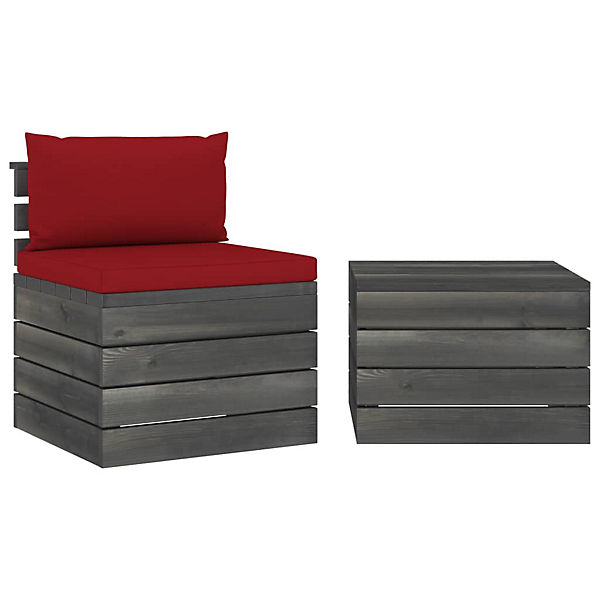 2-tlg. Garten-Sofagarnitur aus Paletten mit Kissen Kiefernholz Garten-Lounge-Set