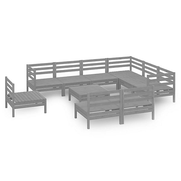 10-tlg. Garten-Lounge-Set Massivholz Kiefer Grau Garten-Lounge-Set