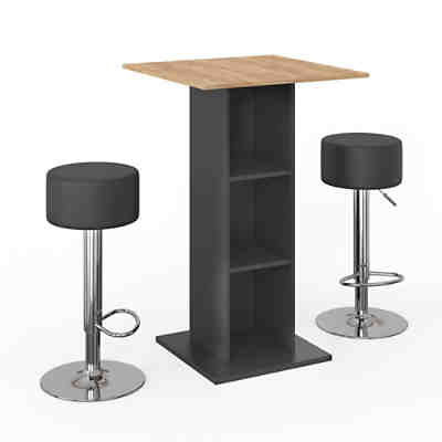 Bartisch Bistrotisch Küchentisch Rodeo 70x70cm 2 Barhocker 3 Regalfächer 2