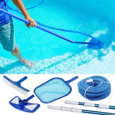 Pool Reinigungsset Poolzubehör Kescher PE-Schlauch Sauger Bürste Teleskopstange 2