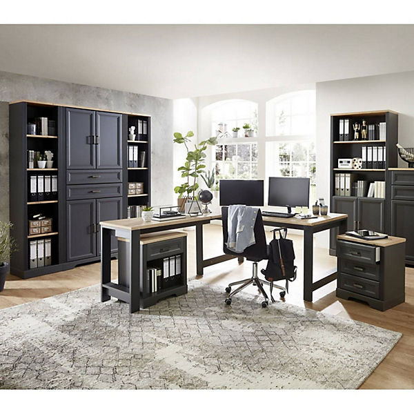 Arbeitszimmer Set inkl. Schreibtisch JÜLICH-36 in Graphit mit Artisan Eiche Nb.