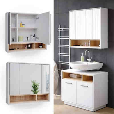 Spiegelschrank Badschrank Badspiegel 80cm Badmöbel Beatrice 3-türig Ablage 2