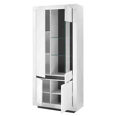 Wohnzimmer Vitrine ALFTA-61 in weiß mit anthrazit, B/H/T: ca. 96/206/38 cm