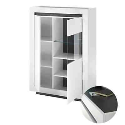 Wohnzimmer Highboard Vitrine ALFTA-61 in weiß mit anthrazit, B/H/T: ca. 96/136/38 cm