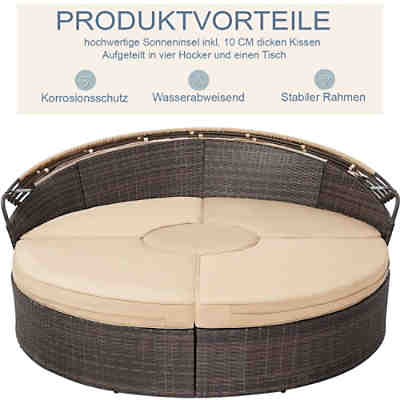 Sonneninsel Gartenmuschel Sonnenliege aus Polyrattan 180 CM in Braun mit Sitzkissen in Beige 2