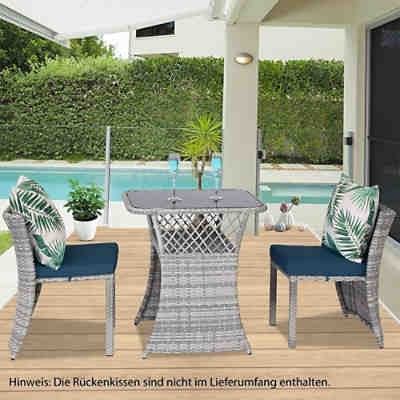Gartenmöbel Sitzgruppe Loungegruppe Sitzgarnitur aus Rattan mit 2 Stühlen, Sitzkissen & Tisch 2
