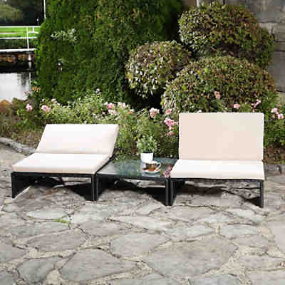 Loungegruppe Sitzgruppe Sitzgarnitur Gartenmöbel aus Polyrattan mit 2 Sessel & Tisch 2