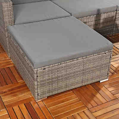 Sitzgruppe Gartenmöbel Loungeset Ecksofa aus Rattan in Grau mit Sitz- und Rückenkissen & Tisch 2