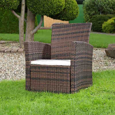 Gartenstuhl Relaxsessel Sitzmöbel aus Polyrattan in Braun mit Sitzkissen in Beige