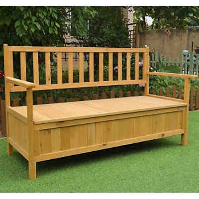 Kissenbox Sitzbank Holzbank 145x61x85cm aus Holz Auflagenbox Gartentruhe Holztruhe Truhenbank 2